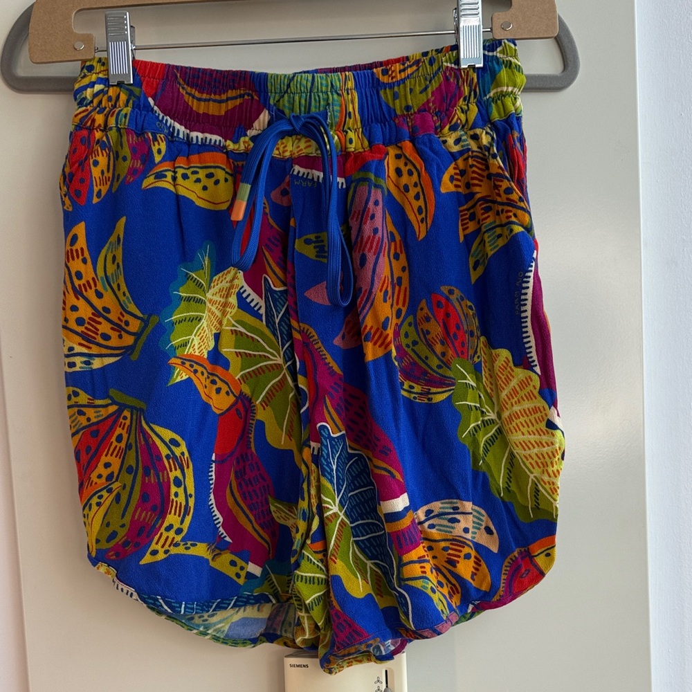 FARM Rio Blue Multicolor Leaf Print Athletic Shorts
